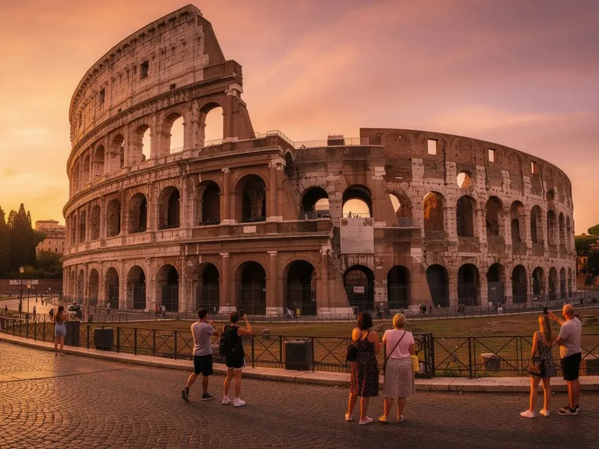 O Coliseu de Roma ao pôr do sol, na Itália