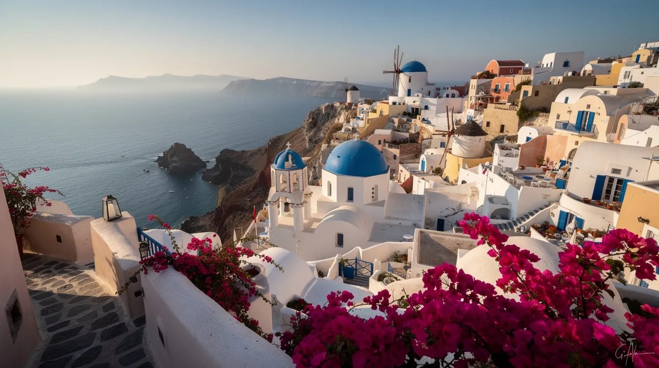 Pôr do sol em Santorini, na Grécia