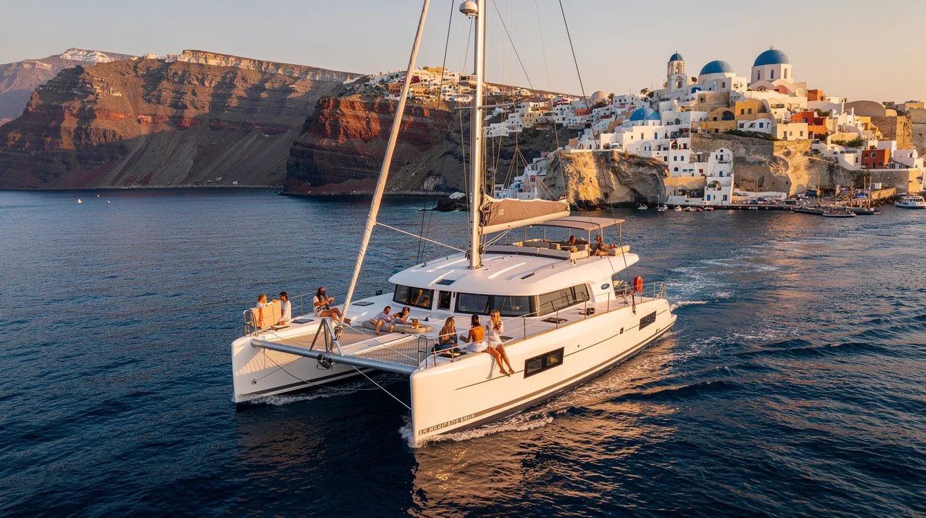 Passeio de Barco de Luxo em Santorini: Explore as Belezas da Grécia com Refeição Incluso por apenas 10X R$129,90